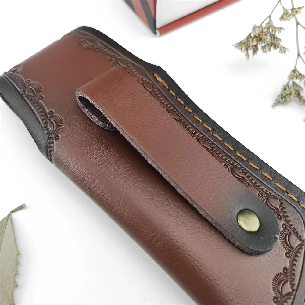Brown Embossed Leather Knife S - đánh giá và giá Edc Carry Belt Leather